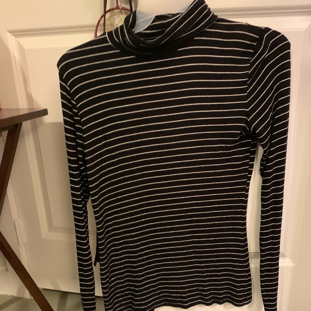Black and white striped turtle neck sweater